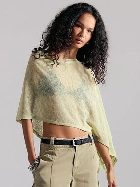 Free People Pale Lime Sheer Cropped Poncho Top